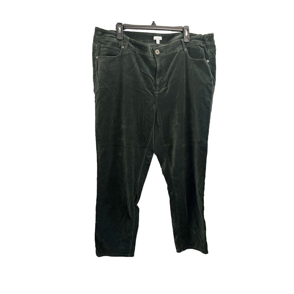 J Jill Velour Pants Women 20 Green Pockets Stretchy Waist Sides